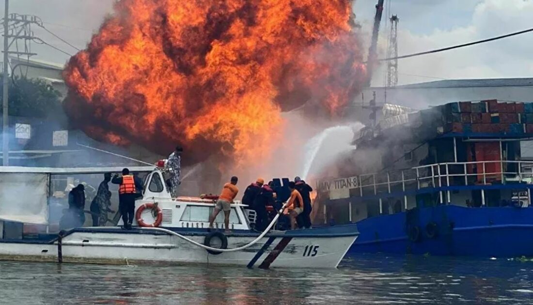 Gemi yangını evlere sıçradı