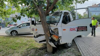 Bursa’da kontrolden çıkan kamyonet ağaca çarptı; sürücü yaralandı