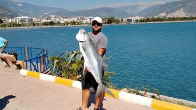 Kıyıdan 15 kiloluk liça balığı avladı