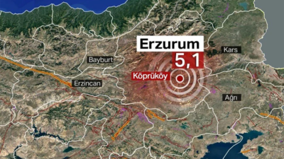 Erzurum’da 5.1 büyüklüğünde deprem