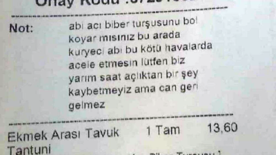 Yemek siparişi notu: Yarım saat açlıktan bir şey kaybetmeyiz ama can geri gelmez