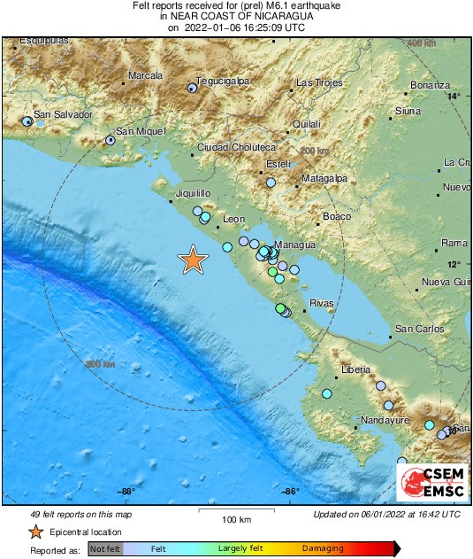 Nikaragua’da 6.1 büyüklüğünde deprem