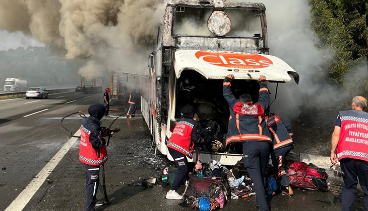 İçi yolcu dolu otobüs alev alev yandı