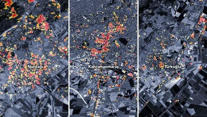 NASA’dan 3 bölgedeki deprem hasarını gösteren harita