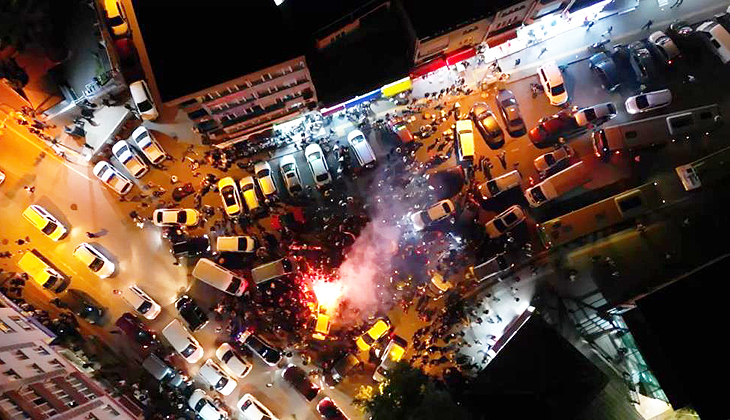 Bursa’daki şampiyonluk kutlamaları havadan görüntülendi