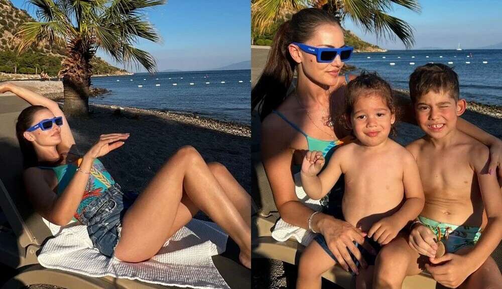 Fahriye Evcen oğulları Karan ve Kerem ile tatil pozu verdi