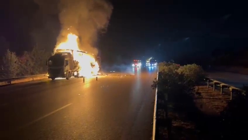 Bursa’da kargo yüklü TIR, alev alev yandı