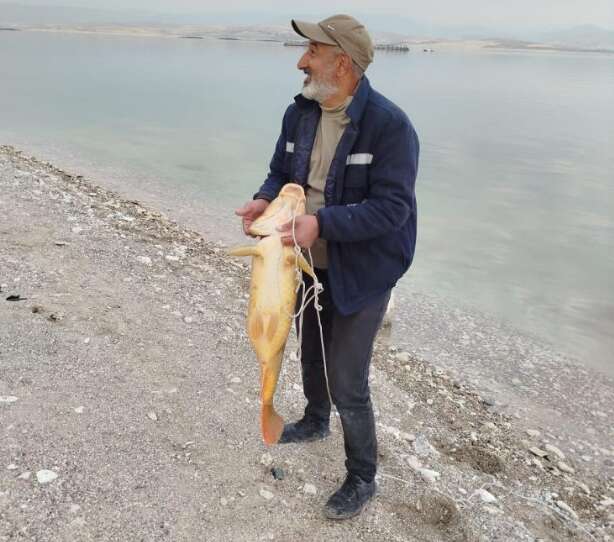 21 kiloluk sazan yakaladı, mutluluğu tebessüm ettirdi