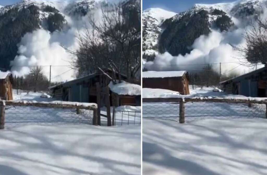 Çığ düşme anı anbean kameraya yansıdı